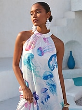 abordables Vestidos florales-Vestido largo de gasa con estampado de medusas etéreas