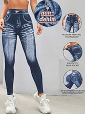 cheap Graphic Leggings-Women's Jeans Leggings Jeggings Vacation Streetwear Casual Full Length Medium Waist Plain Pocket Elastic Waist Comfy High Elasticity Daily Home Outdoor Dark navy Spring Fall Loose Fit