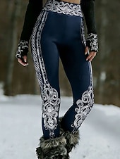 baratos impressão viking-Mulheres Leggings Férias Vintage Estilo Étnico Comprimento total Cintura Alta Gráfico Geométrica Macio Confortável Com Stretch Diário Casa Ao ar livre Vinho Preto Azul Marinho Verde Verão Primavera