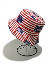  כובע דלי לנשים מפוליאסטר עם הדפס דגל ארה"ב, מושלם לציון 250 שנה לארה"ב, יום העצמאות וללבוש יומיומי קז'ואל