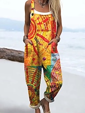 economico Tuta Arte e Design-Per donna Tuta Streetwear Grafico Senza Maniche Senza maniche Collo quadrato Tasca Stampato Quotidiano Vacanza Vestibilità comoda Giallo Estate