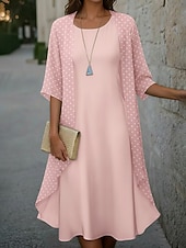 Χαμηλού Κόστους Ριγέ και γεωμετρικό φόρεμα-Γυναικεία Μίντι φόρεμα Καθημερινό φόρεμα Σετ Φόρεμα Κομψό Μοντέρνα ΕΞΩΤΕΡΙΚΟΥ ΧΩΡΟΥ Διακοπές Εξόδου Κανονικό Πουά 3/4 Μήκος Μανικιού Στρογγυλή Ψηλή Λαιμόκοψη