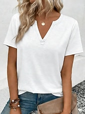 זול טי-שירט פשוטה-בגדי ריקוד נשים חולצה קצרה טופ טי צבע אחיד מסוגנן קלסי יום יומי שרוולים קצרים צווארון V חולצות רגילות יומי ליציאה סוף שבוע פול שחור לבן כחול סקיי סגול קיץ אביב