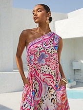 お買い得  プリントカジュアルドレス-blush&amp;beast シルキーサテン ピンク ペイズリー マキシドレス