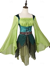 levne oblečení-Středověké Renesanční Šaty Fancy kostým Elf Víla Elfí Maškarní kostým Dámské Fantazie předvečer Všech svatých Karneval Výkon LARP Ren Faire Dospělé Šaty Pásek