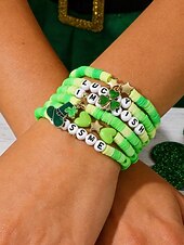 ieftine Accesorii-Set de brățări cu mărgele pentru femei de Ziua Sfântului Patrick, brățări cu pandantive din rășină și aliaj, bijuterii cu litere irlandeze cu trifoi în mai multe stiluri, perfecte pentru parade de sărbători, petreceri și ținute festive