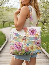 お買い得  旅行用バッグ-女性用ポリエステルトートバッグ、大容量、ジッパー開閉、トンボプリント、複数のデザイン、休暇や普段使いに最適