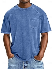 preiswerte Basic-T-Shirts-Herren Baumwoll-T-Shirt Gewaschenes Hemd T-Shirt Kurzarm Rundhalsausschnitt Sommer Frühling Ganzjahres Einfarbig Einfach Retro Vintage Betrübt Tasche Stückgefärbt Gewaschen Lässig Urlaub Straße