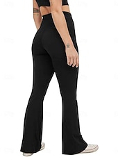 baratos Leggings lisas-Mulheres Calças leggings flare Moda Roupa de rua Básico Comprimento total Cintura Alta Tecido Cintura elástica Confortável Com Stretch Diário Ginásio Ioga Preto Azul Marinha Azul Verde Primavera