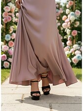 economico Invitato al matrimonio-sandali con plateau e tacco da donna neri, scarpe eleganti con cinturino alla caviglia e suola spessa, eleganti scarpe da invitata a un matrimonio per il prato &amp;matrimoni in giardino