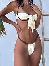 levne Sady bikin-Dámské Plavky Bikiny 2 ks Tanga Plavky Volná záda prázdniny Oblečení na pláž Barevné bloky Bez ramínek Bez rukávů Plavky