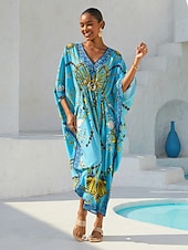 economico abito casual stampato-caftano da vacanza in chiffon con gioielli vintage