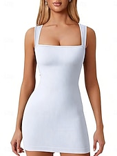 cheap Plain Dress-Women's Mini Dress Casual Dress Bodycon Slip Dress Fashion Hot Modern Outdoor Party Weekend Regular Fit Plain Sleeveless Square Neck Bright pink Black White Pink Summer Spring