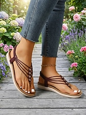 baratos Sandálias Confortáveis-Sandálias femininas de dedo com tiras e palmilha acolchoada, sandálias rasteiras com tira elástica no calcanhar, estilo casual e confortável para o verão, ideais para caminhadas, férias, praia e