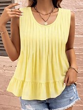  Damskie Koszulki Top babydoll Z wycięciem Dziurka Zakładki/fałdki Jednokolorowe Śłodkie Elegancki Codzienny Bez rękawów Półgolf Zwykłe topy Codzienny Wyjściowe Ubrania wakacyjne Czarny Biały Żółty