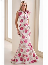cheap Mermaid Evening Dresses-Mermaid Trumpet Floor Length Formal Dresses Floral Dress Evening Gown Elegant Vintage Floral Sleeveless V Neck Garden Party Wedding Pocket Jacquard with Floral Print Embroidered Flower