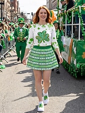  kvinnehjerte til St. Patricks dag &Flyknit-sneakers med kløvertrykk - elastiske, pustende slip-on-sko til irsk parade, høytidsfest og reiser &hverdagskomfort