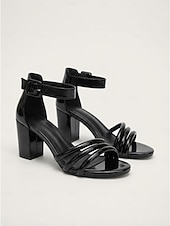 preiswerte Absatzsandalen-Weiße Damen-Sandalen mit Blockabsatz – elegante, mehrreihige Sandalen mit offenem Zehenbereich und verstellbarem Knöchelriemen, ideal für Abendessen im Urlaub und Partys im Resort. &amp;Sommerabende