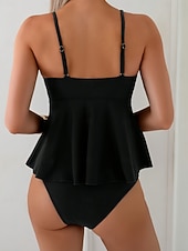 Χαμηλού Κόστους Τανκίνι-Γυναικεία Μαγιό τανκίνι 2 κομμάτι Προκλητικό Μαγιό Λεπτό Εξώπλατο Διακοπές Ρούχα παραλίας Συμπαγές Χρώμα Λαιμόκοψη V Αμάνικο Μαγιό