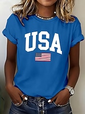  Independence Day PatrioticWomen's T Shirt Print Graphic Letter Stylish Classic Casual Short Sleeve Round Neck Regular Tops Daily Blue Black White Red Summer Spring