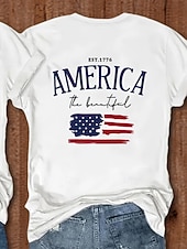 billiga Självständighetsdagen Topp-Amerikanska självständighetsdagen Dam T-shirt T-tröja Mönster Grafisk Flagga Stylish Klassisk Ledigt Kortärmad V-hals Vanliga toppar Dagligen Utekväll Helgen Vit Sommar Vår