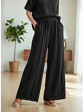 お買い得  プレミアムリネンコレクション-女性用 コットンリネンパンツ 生意気 チノパン サマーパンツ 旅行度假风 ストリートファッション カジュアル 全長 ミディアムウエスト 純色 弾性ウエストバンド 快適 マイクロエラスティック 日常 アウトドア ストリート ライスホワイト ブラック グリーン 春 秋 ルーズフィット