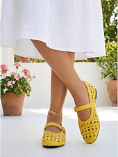 economico Ballerine da donna-ballerine Mary Jane bianche tagliate al laser da donna - scarpe da ballo traspiranti con cinturino e fibbia per resort all'aperto, vacanze tropicali &amp;viaggio estivo