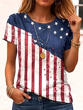 tanie Dzień Niepodległości Top-Amerykański Dzień Niepodległości Damskie Podkoszulek Nadruk Graficzny Litera Flaga Ameryki Zabytkowe Elegancki Klasyczny Krótki rękaw Półgolf Zwykłe topy Codzienny Czarny Biały Czerwony Czerwony