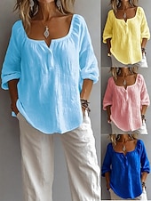 ieftine Cămăși-Pentru femei Cămașă Bluză In din bumbac artificial Zdrobit Culoare solidă Zilnic Stilat Casual Manșon Lung Pătrat Topuri obișnuite Zilnic Albastru piscină Galben Roz Îmbujorat Albastru celest Var