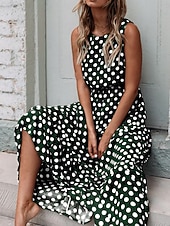 economico Abiti a Strisce e Geometrici-Per donna Abito maxi Abito a trapezio Vacanza Casual All'aperto Uscire Vestibilità regolare A Pois Senza Maniche Girocollo Nero Giallo Blu marino Verde Estate Primavera