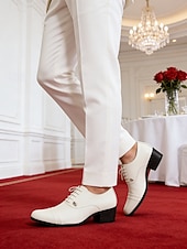 billiga Derby skor-Vita slip-on-skor i konstläder för män, klassiska formella skor för bröllop och ceremonier
