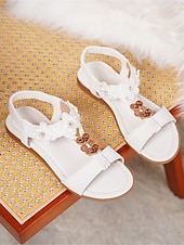 ieftine Mireasă-Sandale plate cu imprimeu floral alb pentru femei, pantofi de mireasă eleganți cu detalii din dantelă, sandale de nuntă pentru plajă pentru mirese