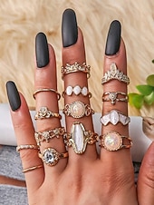 billiga Damringar-set med bohemiska ringar för kvinnor, halsband och örhängen i vintagelegering med turkosa accenter, accessoarer i retrostil för vardagsbruk, sommarsemester, strandfester och högtidsgåvor