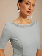 ieftine Rochii Party-Pentru femei Rochie Maxi Rochie A line Elegant Serată Invitat la nunta Absolvire Zdrobit Impodobit Culoare solidă Manșon Jumate Stil Nautic Bateau Albastru Deschis