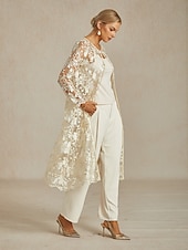 economico Top in Pizzo-Per donna Giacca Traspirante Pizzo Ricamo Elegante Floreale Quotidiano Anniversario Ospite di nozze Bottone frontale Lungo Girocollo Vestibilità regolare Manica Lunga Capispalla Champagne Estate