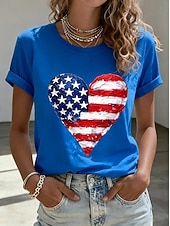  Amerikanska självständighetsdagen Dam T-shirt Mönster Grafisk Amerikanska flaggan Vintage Stylish Klassisk Kortärmad Rund hals Vanliga toppar Dagligen Helgen Blå Svart Vit Rubinrött Sommar Vår Höst
