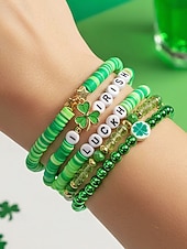 ieftine Accesorii-Set de brățări cu mărgele pentru femei de Ziua Sfântului Patrick, brățări cu pandantive din rășină și aliaj, bijuterii cu litere irlandeze cu trifoi în mai multe stiluri, perfecte pentru parade de sărbători, petreceri și ținute festive