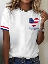  Giorno dell'Indipendenza T-Shirt Patriottica da Donna Stampa Grafica Bandiera Americana Vintage Elegante Classico Maniche Corte Collo Tondo Magliette Regolari Quotidiane Weekend Bianco-Blu Bianco