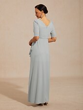 ieftine Rochii Party-Pentru femei Rochie Maxi Rochie A line Elegant Serată Invitat la nunta Absolvire Zdrobit Impodobit Culoare solidă Manșon Jumate Stil Nautic Bateau Albastru Deschis