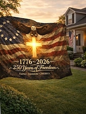  Az USA 250. évfordulójára készült, hazafias, szabadtéri zászló, 1776–2026, sasos udvarral és ház zászlajával, július 4-én