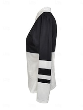 cheap Stripe&amp;Geometric Blouses-Women's Blouse Zipper Striped Stylish Casual Long Sleeve Turndown Regular Tops Daily Blue Black Wine Brown Green Spring Fall