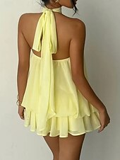 voordelige Eenvoudige jurk-Dames Mini-jurk Zomerjurk halter jurk Casual Dagelijks Strand Feestdagen Ruim Passend Effen Mouwloos Halternek Geel Rood Hemelsblauw Bruin Zomer Lente