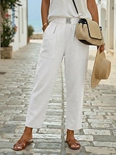  Per donna Pantaloni in cotone e lino Pantaloni Eleganti Pantaloni Estivi 100% cotone Tinta unita Classico Lunghezza alla caviglia Misura del girovita medio Tasca Baggy Design con Coulisse Elastica
