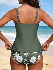 economico Tankini-Per donna Costumi da bagno Tankini Due pezzi Birichino Costume da bagno Controllo della Pancia Vita alta Snello Senza schiena Vacanza Abbigliamento da Spiaggia Floreale Scollo a V Senza Maniche