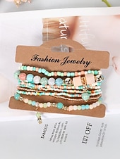 levne Dovolená příslušenství-Dámské vícebarevné korálkové náramky z pryskyřice a slitiny v bohémském stylu, moderní a zářivý vzhled, ideální na dovolenou i pro běžné nošení.