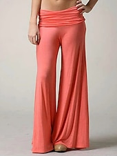 abordables Pantalones acampanados para mujer-Mujer Perneras anchas Chinos Vacaciones Moda Ropa de calle Longitud total Alta cintura Plano Confortable Comodidad Suave Elástico Exterior Calle Naranja Verano Primavera Otoño Holgado
