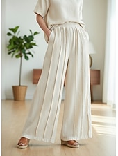 お買い得  プレミアムリネンコレクション-女性用 コットンリネンパンツ 生意気 チノパン サマーパンツ 旅行度假风 ストリートファッション カジュアル 全長 ミディアムウエスト 純色 弾性ウエストバンド 快適 マイクロエラスティック 日常 アウトドア ストリート ライスホワイト ブラック グリーン 春 秋 ルーズフィット