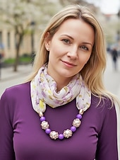 billiga Halsdukar för kvinnor-Damhalsband i bohemisk chiffong, mjuk polyesterhalsduk med blommönster och pärlhänge, lätt modeaccessoar för kvinnor, perfekt för vardagskläder, semester och resor.