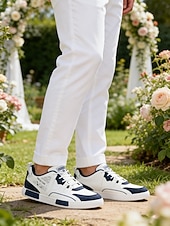 cheap Dress Sneakers-Men's Faux Leather Casual Sneakers, Comfortable Stylish Shoes for Garden Weddings, Ideal for Casual Wedding Guests