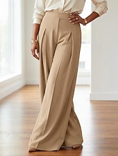 tanie szerokie nogawki i wysoki stan-Damskie Spodnie szerokie nogawki Spodnie Moda Moda miejska Pełna długość Wysoka talia Równina Kieszeń Ruched Butt Lifting Wysokie cięcie Komfort Oddychalność Miękka Średnio elastyczny Urlop Ulica